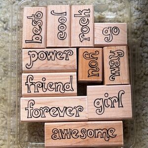 Wooden Word Stamp Set - Positive Phrase Blocks